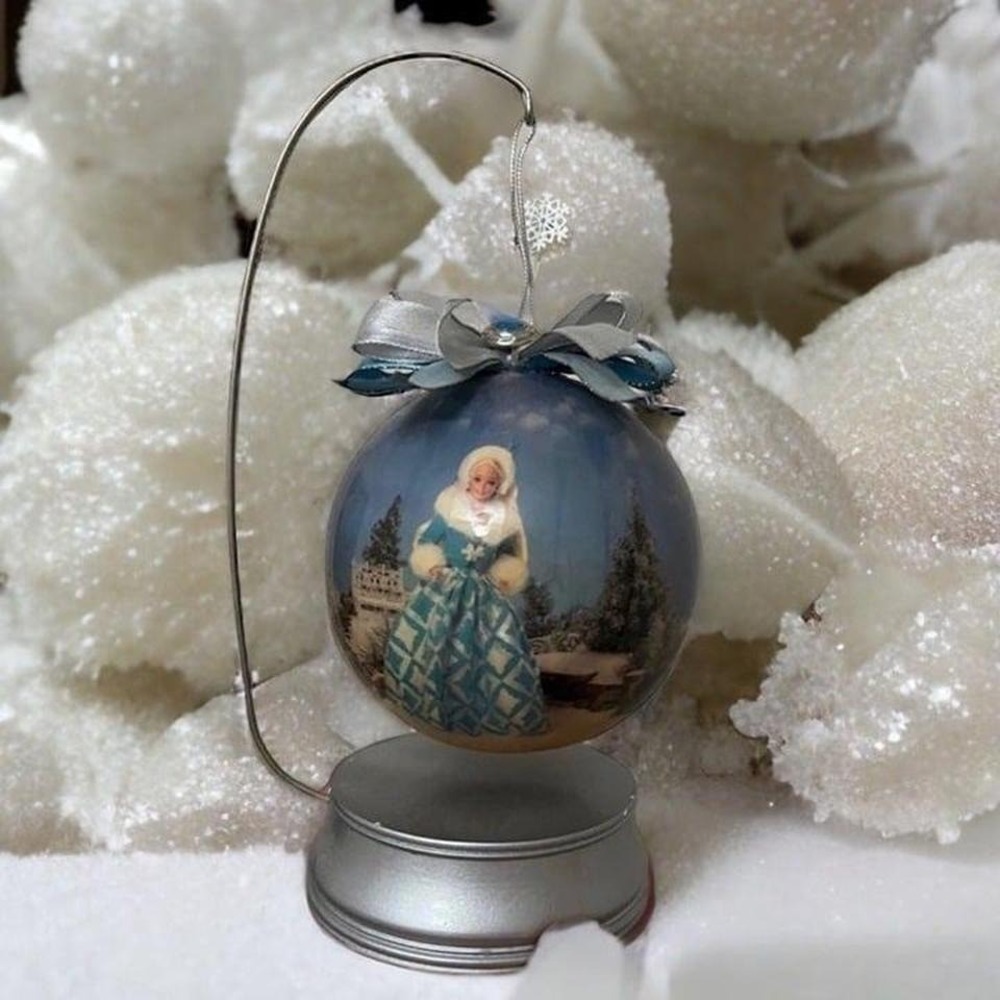 Vintage Barbie winter renaissance decorative ornament w stand Christmas